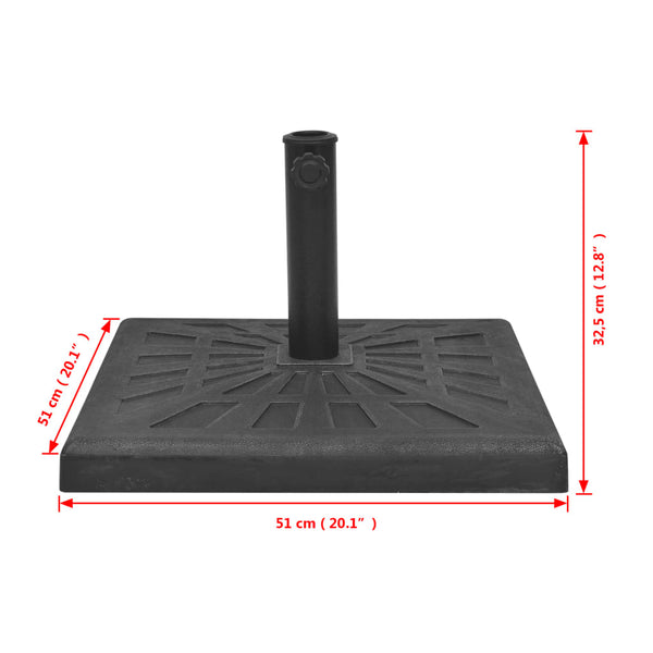 Quadratischer Sonnenschirmständer aus Harz, 19 kg, Schwarz