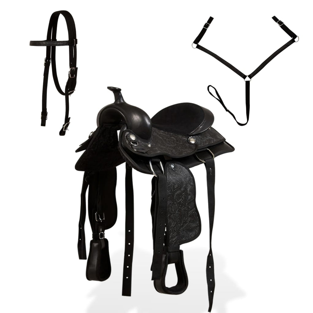 12" Westernsattel Set mit Halfter & Brustblatt Schwarz