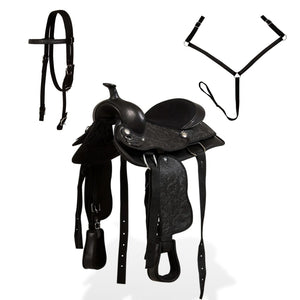 12" Westernsattel Set mit Halfter & Brustblatt Schwarz