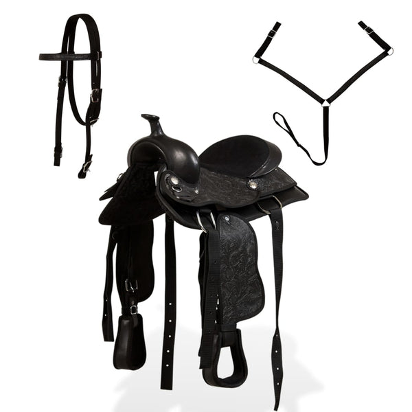 12" Westernsattel Set mit Halfter & Brustblatt Schwarz