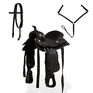 vidaXL Selle Western, licol & collier de chasse Cuir véritable 13" Noir