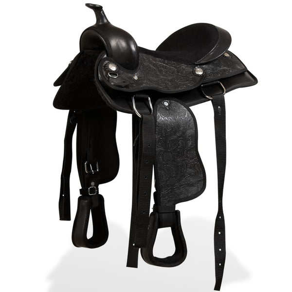 vidaXL Selle Western, licol & collier de chasse Cuir véritable 13" Noir