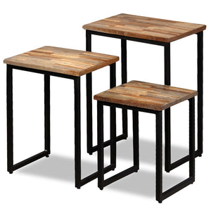 3-tlg. Satztisch-Set Recyceltes Massivholz Teak