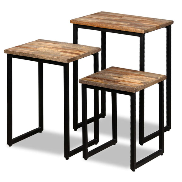3-tlg. Satztisch-Set Recyceltes Massivholz Teak