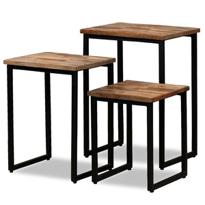 3-tlg. Satztisch-Set Recyceltes Massivholz Teak
