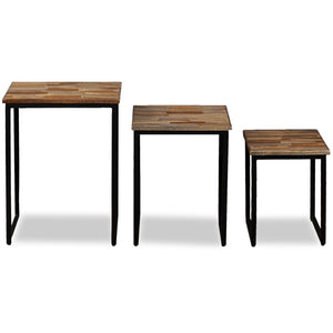 3-tlg. Satztisch-Set Recyceltes Massivholz Teak