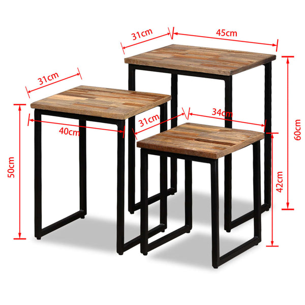 3-tlg. Satztisch-Set Recyceltes Massivholz Teak