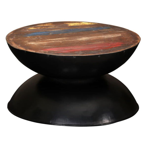 Couchtisch Massiv-Altholz Schwarzer Standfuß 60x60x33 cm