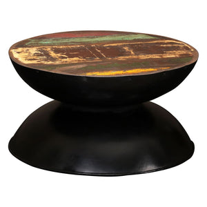 Couchtisch Massiv-Altholz Schwarzer Standfuß 60x60x33 cm
