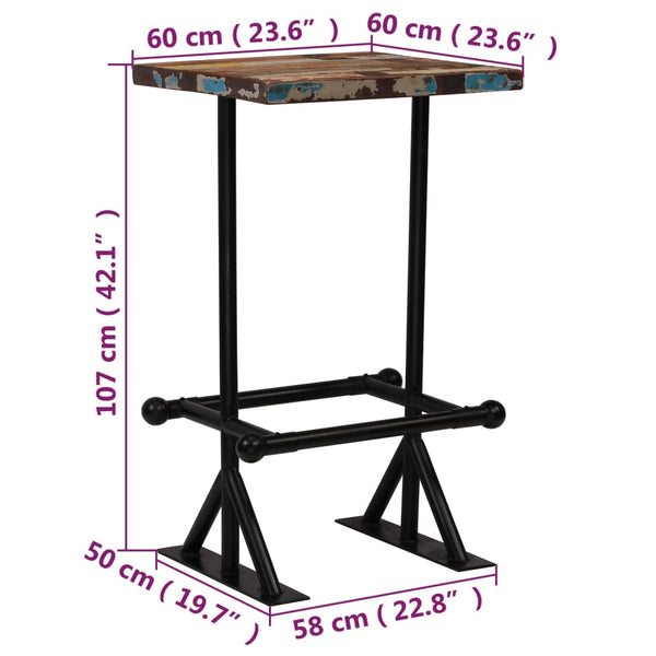 Bartisch Altholz Massiv Mehrfarbig 60x60x107 cm