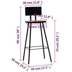 vidaXL Tabourets de bar 2 pcs Bois de récupération massif