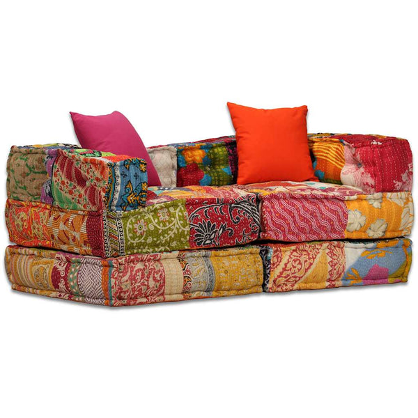 2-Sitzer Modularer Pouf Patchwork Stoff