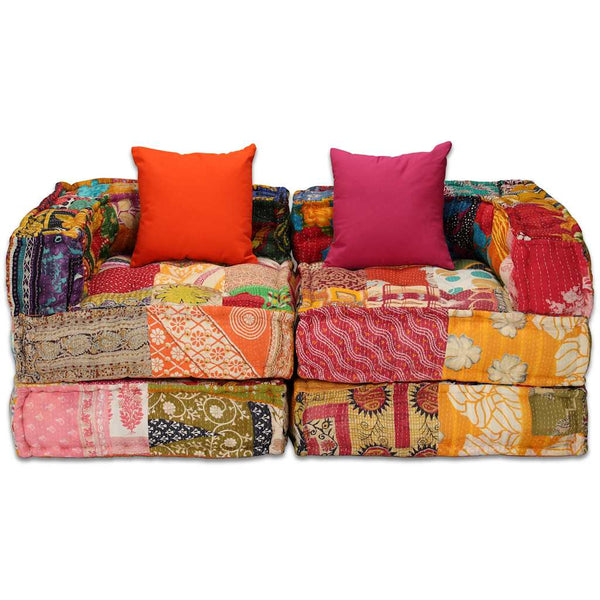 2-Sitzer Modularer Pouf Patchwork Stoff