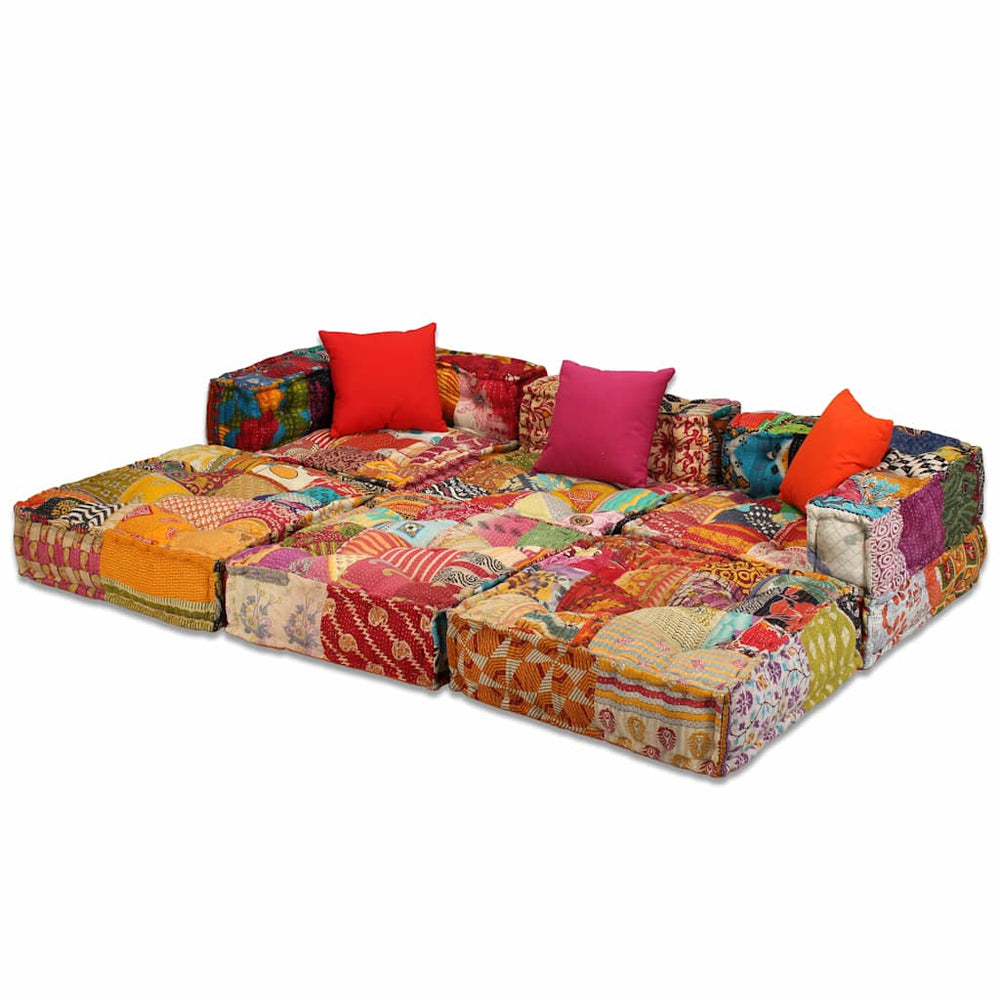 3-Sitzer Modularer Pouf Patchwork Stoff