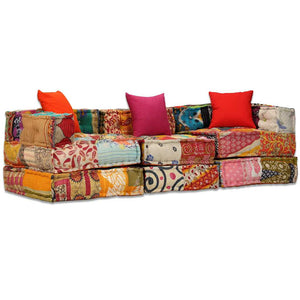 3-Sitzer Modularer Pouf Patchwork Stoff