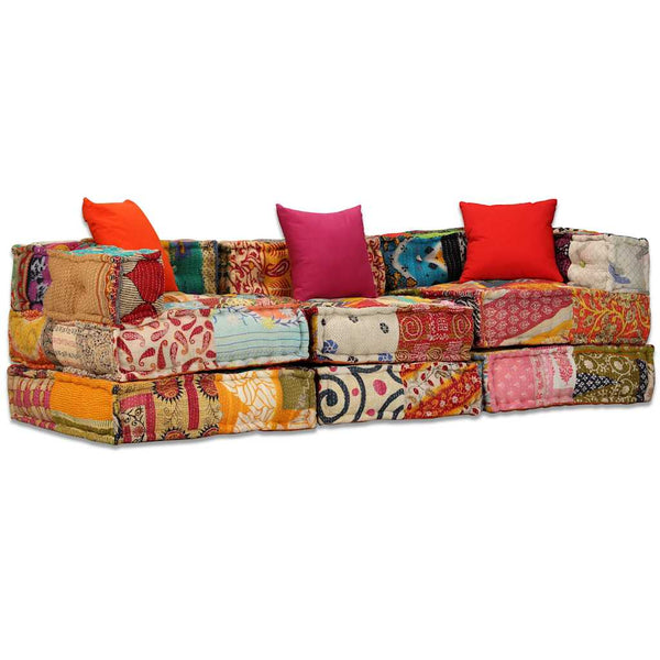 3-Sitzer Modularer Pouf Patchwork Stoff