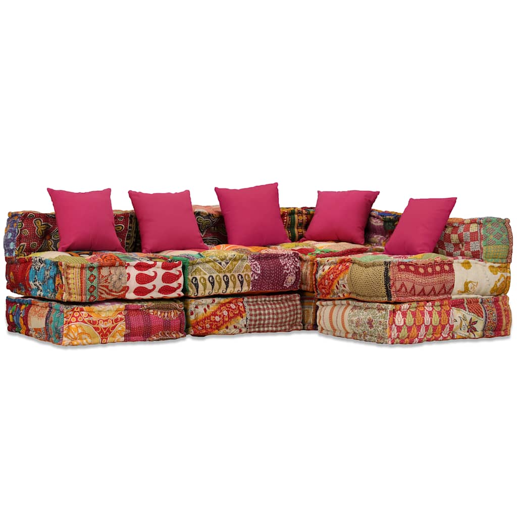 4-Sitzer Modularer Pouf Patchwork Stoff