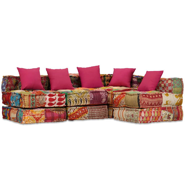 4-Sitzer Modularer Pouf Patchwork Stoff