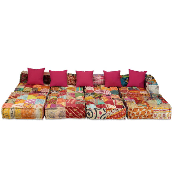 4-Sitzer Modularer Pouf Patchwork Stoff