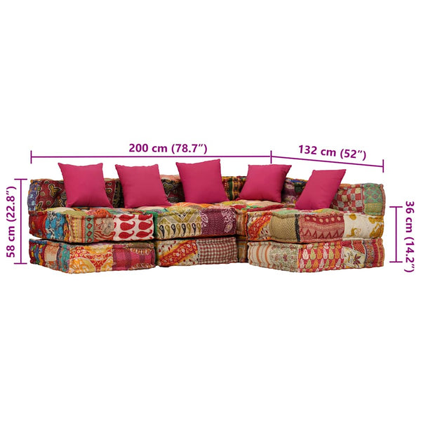 4-Sitzer Modularer Pouf Patchwork Stoff