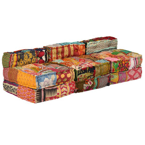 3-Sitzer Modularer Pouf Patchwork Stoff