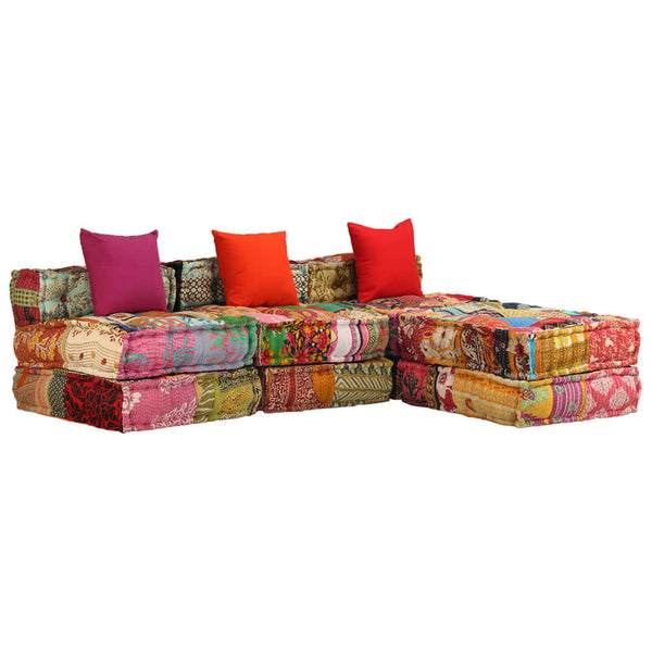 3-Sitzer Modularer Pouf Patchwork Stoff