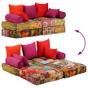 2-Sitzer Modularer Pouf Patchwork Stoff