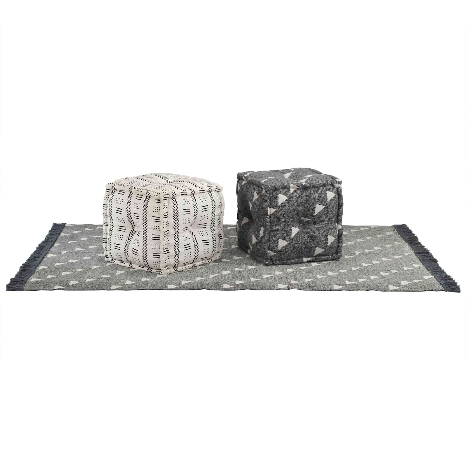 Pouffes Geometrisch Grau und Weiß 40 x 40 x 40 cm Stoff