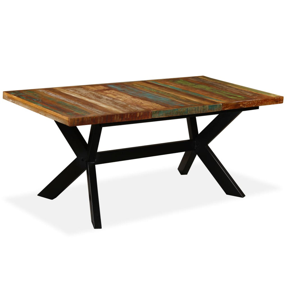vidaXL Table de salle à manger en bois de récupération massif et piètement en acier 180 cm
