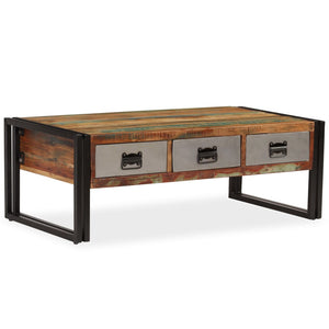 Couchtisch mit 3 Schubladen Altholz Massiv 100x50x35 cm