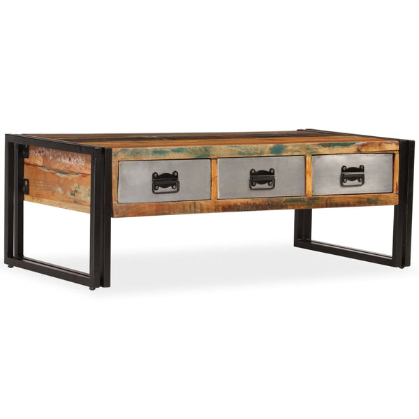 Couchtisch mit 3 Schubladen Altholz Massiv 100x50x35 cm