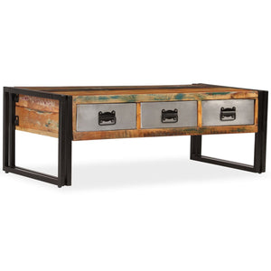 Couchtisch mit 3 Schubladen Altholz Massiv 100x50x35 cm