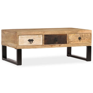 Couchtisch mit 3 Schubladen Massivholz Mango 90x50x35 cm