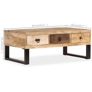 Couchtisch mit 3 Schubladen Massivholz Mango 90x50x35 cm