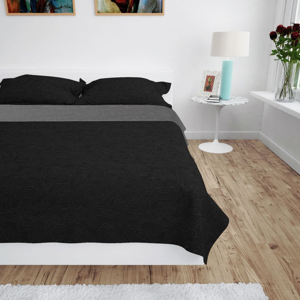 vidaXL Couvre-lit réversible matelassé 230 x 260 cm Gris et noir