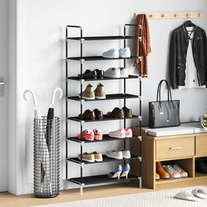 Schuhregal mit 8 Ablagen Metall und Vliesstoff Schwarz