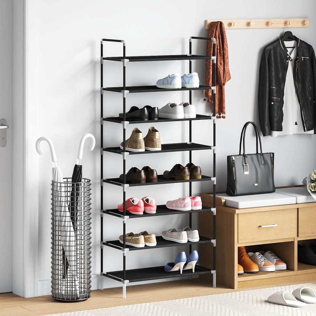 Schuhregal mit 8 Ablagen Metall und Vliesstoff Schwarz