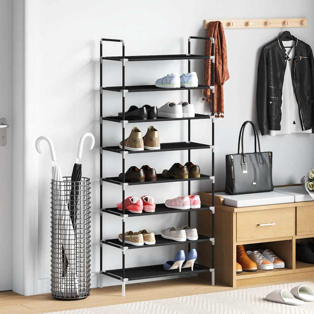 Schuhregal mit 8 Ablagen Metall und Vliesstoff Schwarz