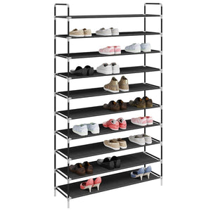 Schuhregal mit 10 Ablagen Metall und Vliesstoff Schwarz