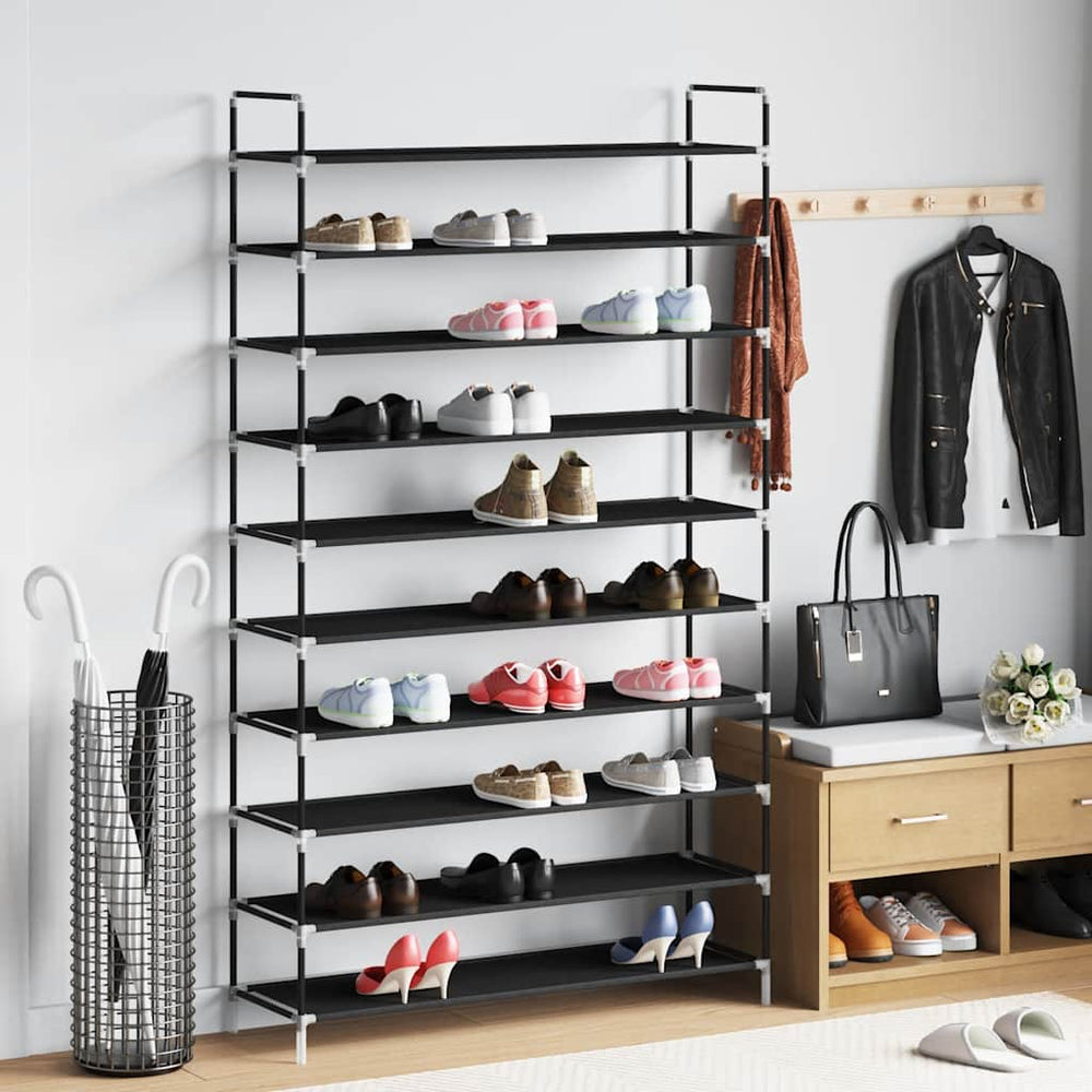 Schuhregal mit 10 Ablagen Metall und Vliesstoff Schwarz