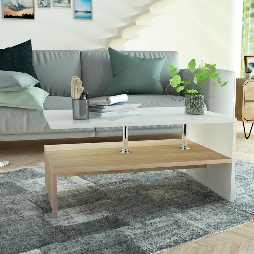vidaXL Table basse Bois d'ingénierie 90x59x42 cm Chêne et Blanc