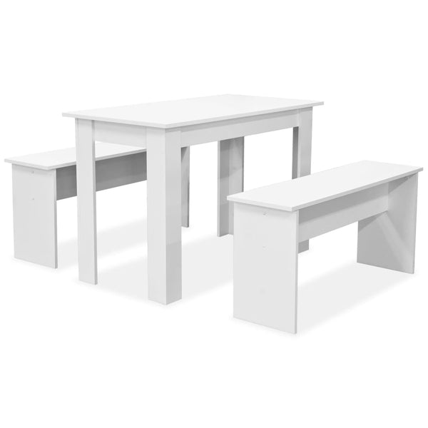 vidaXL Ensemble de salle à manger 3 pcs Table et bancs Bois d'ingénierie Blanc