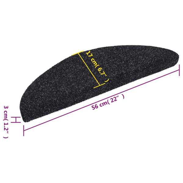 Stufenmatten Selbstklebend 15 Stk. 56x17x3 cm Schwarz Halbrund