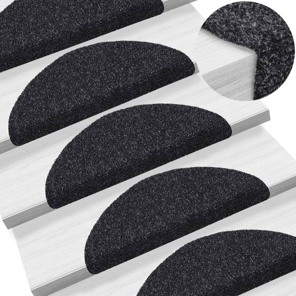 Stufenmatten Selbstklebend 15 Stk. 56x17x3 cm Schwarz Halbrund