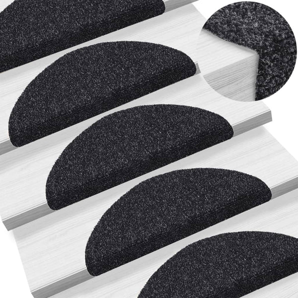 Stufenmatten Selbstklebend 15 Stk. 56x17x3 cm Schwarz Halbrund