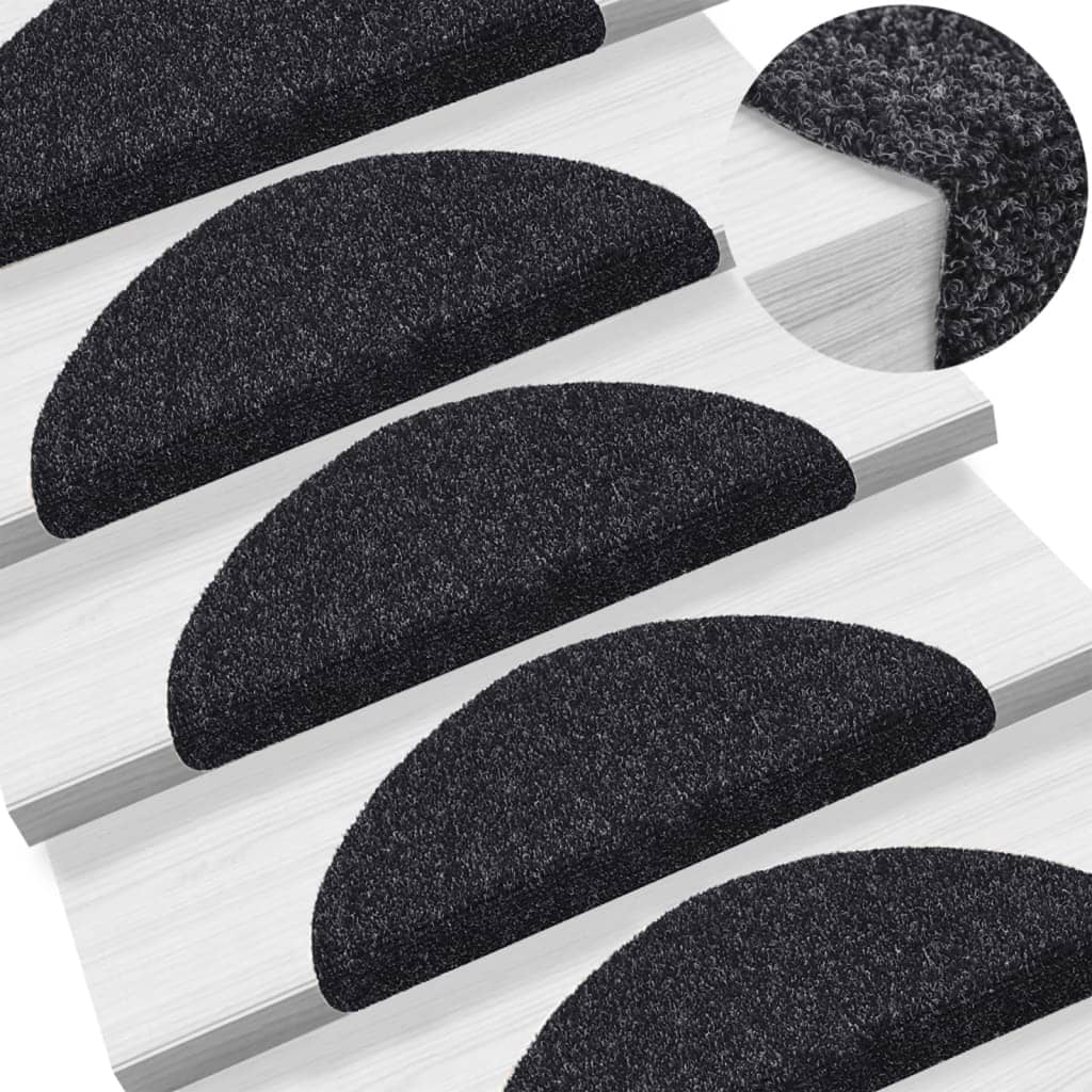 Stufenmatten Selbstklebend 15 Stk. 56x17x3 cm Schwarz Halbrund