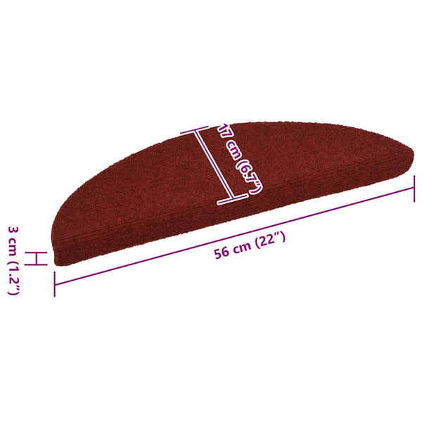 Stufenmatten Selbstklebend 15 Stk. 56x17x3 cm Bordeauxrot Halbrund