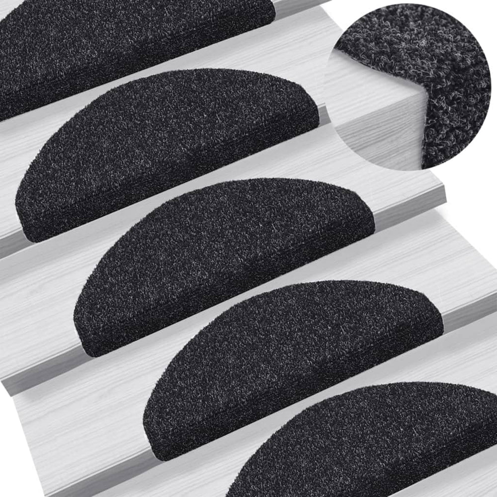 Stufenmatten Selbstklebend 15 Stk. 65x21x4 cm Schwarz Halbrund Groß
