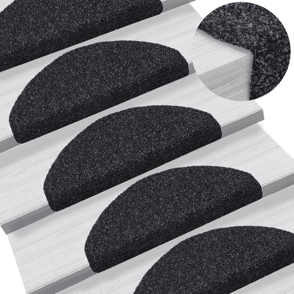 Stufenmatten Selbstklebend 15 Stk. 65x21x4 cm Schwarz Halbrund Groß