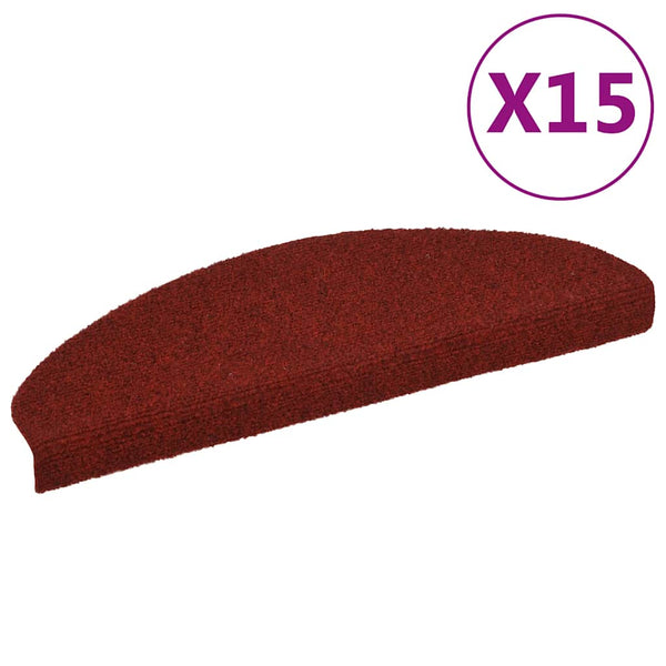 15-tlg Selbstklebende Treppenmatten Nadelvlies 65x21x4cm Rot